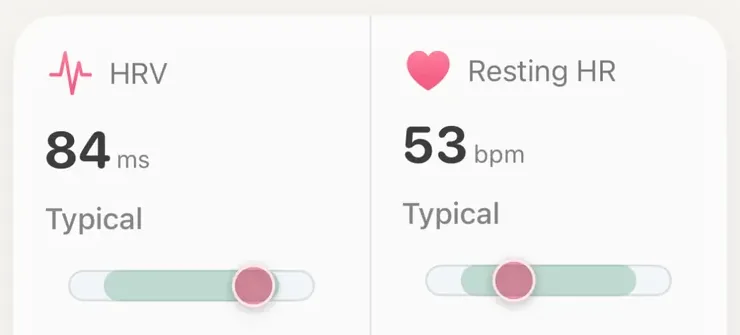Aera's HRV and resting heart rate tiles, each marked Typical against the person's own usual range