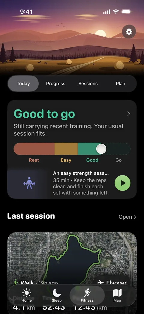 Fitness today in dark mode